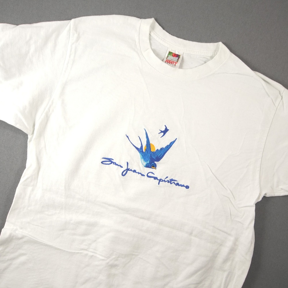 San Juan Capistrano Embroidered Blue Bird T-Shirt Mens L White Vacation Coastal